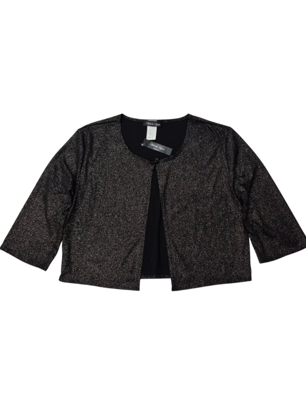 Michelle Lynn Size M Black Shiny Cropped Open Front Bolero 3/4 Sleeve - NWT